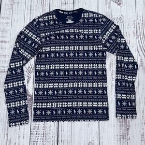 Polo Ralph Lauren Fair Isle Pajama Top Women’s XS Navy Cotton Sleep Shirt